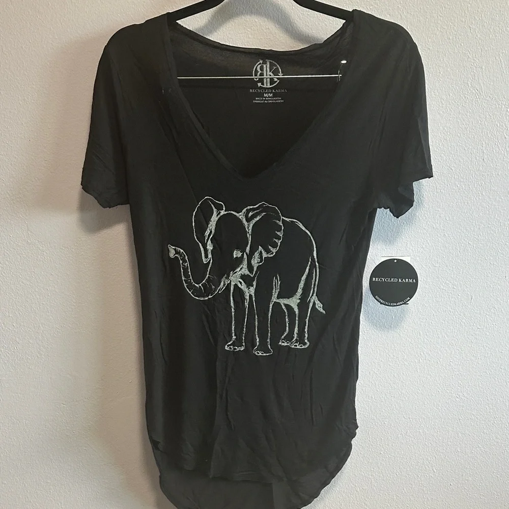 Recycled Karma Black Elephant Tee - Picture 1 of 7